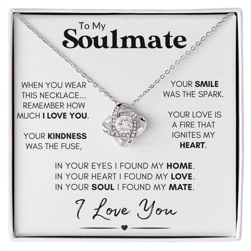 Soulmate Knot Necklace, Wife Anniversary Gift, Birthday, Valentine's Day Gift for Her - "Found My Soulmate" 14K White Gold Finish Standard Box