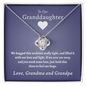 To Our Granddaughter (From Grandma & Grandpa) - Hugged This Tight Purple Card | Gold and Stainless Steel Knot Necklace 14K White Gold Finish Standard Box