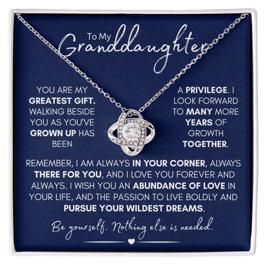 To My Granddaughter - Love & Growth, Beautiful Stainless Steel and Gold Love Knot Necklace