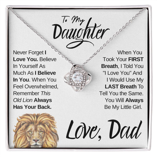 To My Daughter (Love, Dad) This Lion Has Your Back, Beautiful Gold Knot Necklace