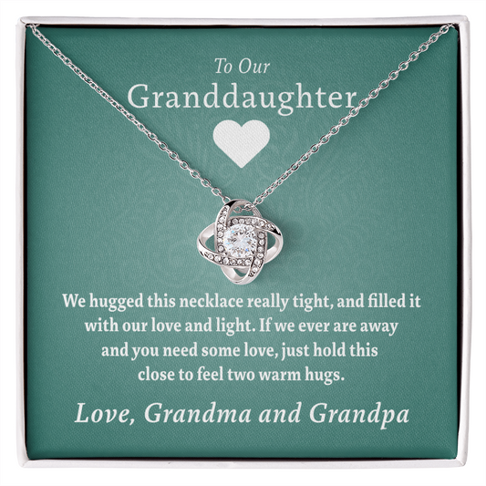 To Our Granddaughter (From Grandma & Grandpa) - Two Warm Hugs | Gold and Stainless Steel Knot Necklace