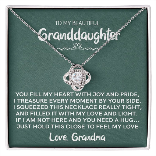 Beautiful Granddaughter - Joy and Pride | 14k White Gold Love Knot Necklace 14K White Gold Finish Standard Box