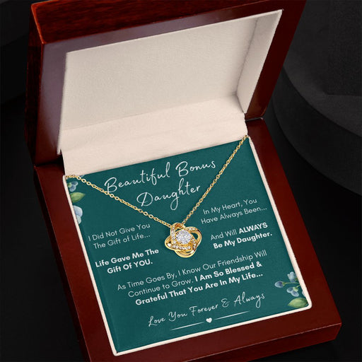 Beautiful Bonus Daughter, Always My Daughter - Beautiful Gold and Stainless Steel Family Love Necklace 18K Yellow Gold Finish Luxury Box