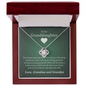 To Our Granddaughter (From Grandma & Grandpa) - Two Warm Hugs Green | Gold and Stainless Steel Knot Necklace 14K White Gold Finish Luxury Box