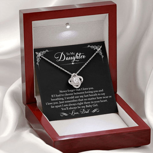 To Daughter (Love Dad) Last Breath | 14k White Gold Knot Necklace for Daughters