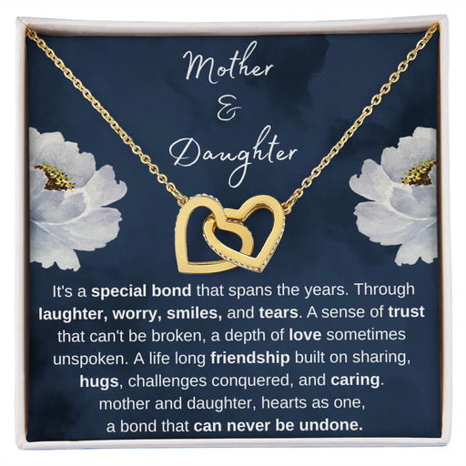 Mother & Daughter - Hearts as One, Gold and Stainless Steel Hearts Necklace for Daughter and Mother 18K Yellow Gold Finish Standard Box