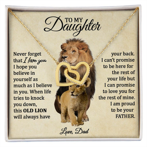 To My Daughter Connected Hearts Necklace (Love Dad) | This Old Lion 18K Yellow Gold Finish Standard Box