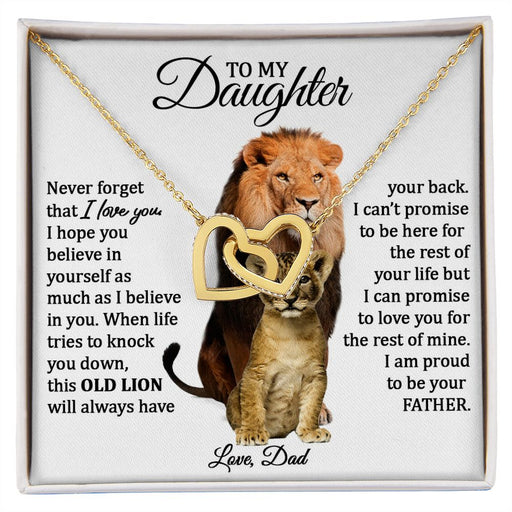 Daughter and Dad Necklace (This Old Lion) | Gold Connected Hearts 18K Yellow Gold Finish Standard Box