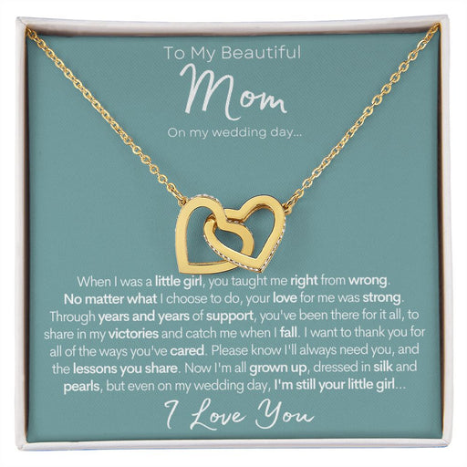 To My Beautiful Mom (On My Wedding Day, Daughter) - Gold Hearts Necklace With Message Card, On Daughter's Wedding Day Gift for Mom 18K Yellow Gold Finish Standard Box