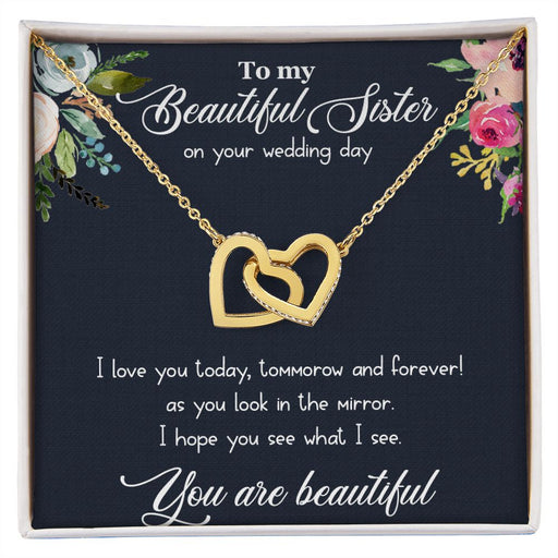 Beautiful Sister - On Your Wedding Day Necklace and Poem, Anniversary, Valentine's Day, Rose Gold Hearts Necklace