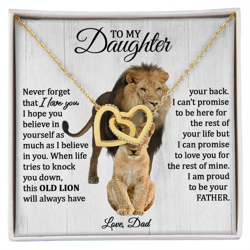 Daughter Connected Hearts (Love Dad) This Old Lion Poem, Custom Gift 18K Yellow Gold Finish Standard Box