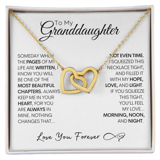 Necklace for Granddaughters, Pages of My Life, Handmade Gold and Stainless Steel Locked Hearts Necklace 18K Yellow Gold Finish Standard Box