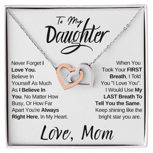 To My Daughter - (Love Mom) Beautiful Locked Hearts Necklace for Daughters