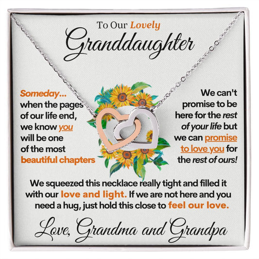 Granddaughter (Love Grandma and Grandpa) | Beautiful 14k White Gold Necklace Connected Hearts