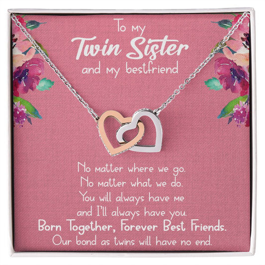 Best Friend Necklace (Twin Sisters) - 14k Gold and Rose Gold Locked Hearts