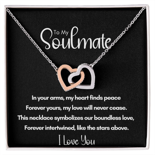 Soulmate Anniversary Gift for Her, Valentine's Day, Rose Gold and Steel Locked Hearts Necklace - Forever Yours