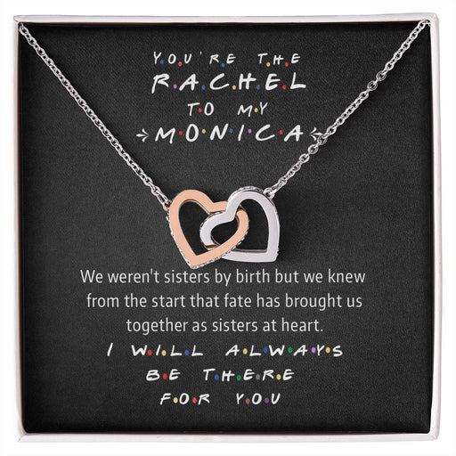 The Rachel to My Monica | Interlocked Hearts Eternal Friendship Necklace Polished Stainless Steel & Rose Gold Finish Standard Box