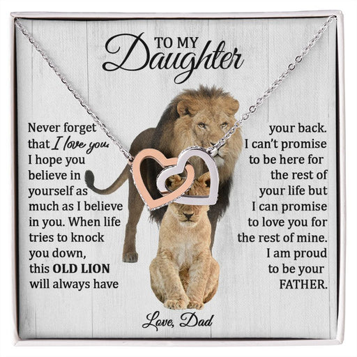 Daughter Connected Hearts (Love Dad) This Old Lion Poem, Custom Gift Polished Stainless Steel & Rose Gold Finish Standard Box