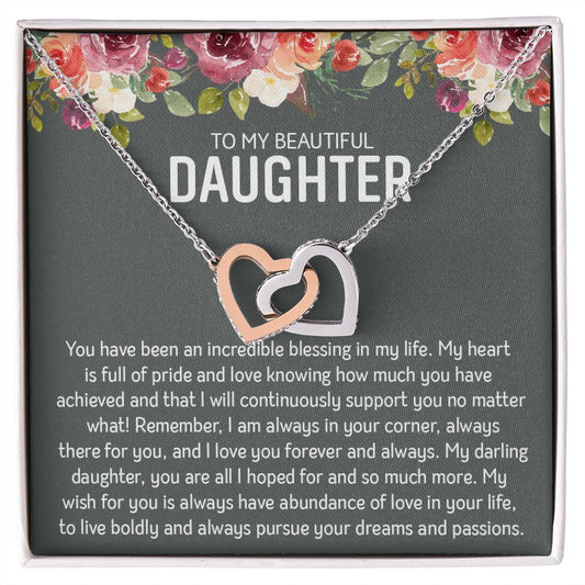 Beautiful Daughter - Braver | Rose Gold and Stainless Steel Connected Hearts Necklace