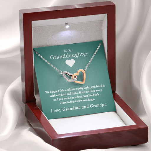 Two Warm Hugs (Love Grandma & Grandpa) Rose Gold Hearts Necklace