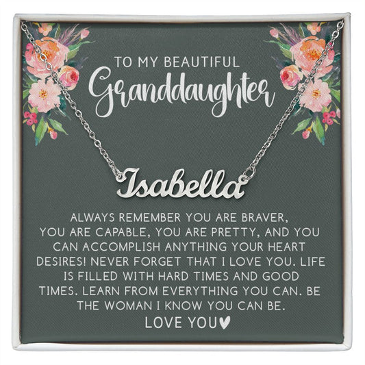 Granddaughter - Bravery | Custom Silver Stainless Steel Name Necklace