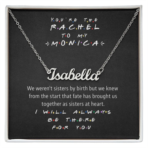 The Rachel to My Monica, Best Friends Custom Gold Monogrammed Name Necklace Gift Set Polished Stainless Steel Standard Box