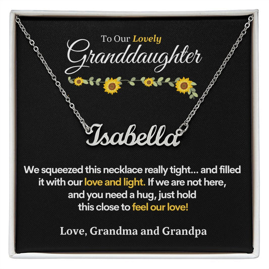 Custom Monogram Name Necklace for Granddaughter with Card (Love, Grandma and Grandpa)