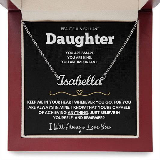 Beautiful Brilliant Daughter - Beautiful Custom Name Necklace & Message Card