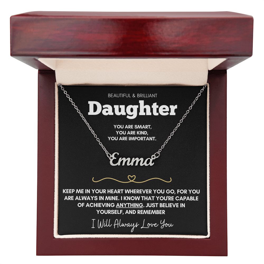 Beautiful Brilliant Daughter - Beautiful Custom Name Necklace & Message Card