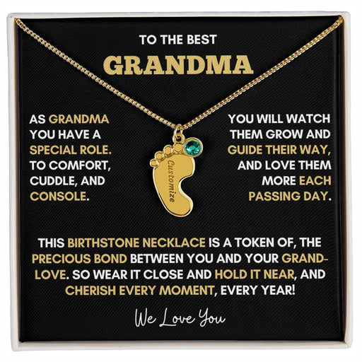 To The Best Grandma | Gold Birthstone and Personalized Name Necklace 1 Charm 18K Yellow Gold Finish Standard Box