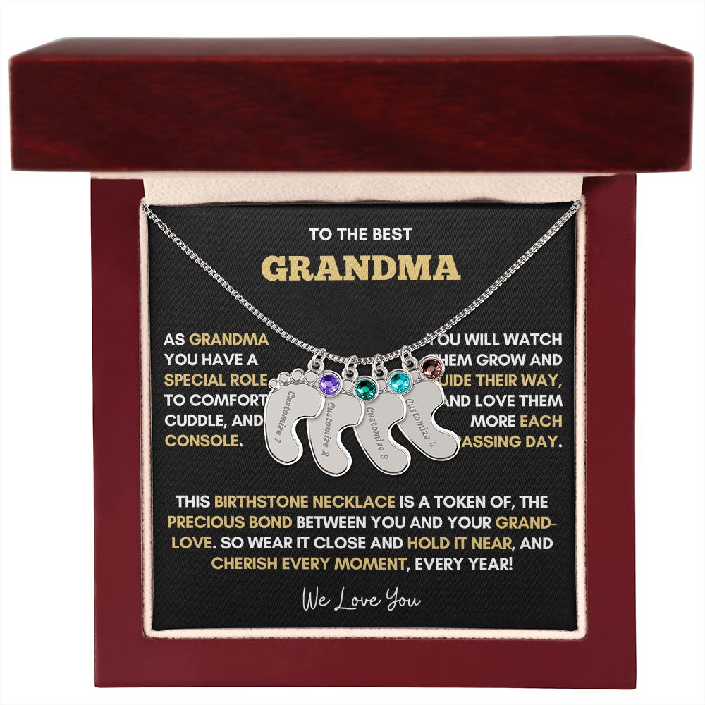 To The Best Grandma | Gold Birthstone and Personalized Name Necklace