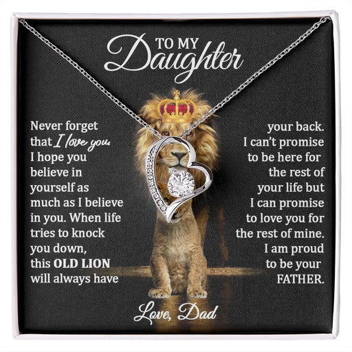 To Daughter (Love Dad) Beautiful 14k Gold Family Heart Necklace 14k White Gold Finish Standard Box