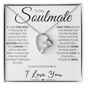 To My Soulmate - I Love You, Stainless Steel and Gold Adjustable Length Heart Necklace 14k White Gold Finish Standard Box