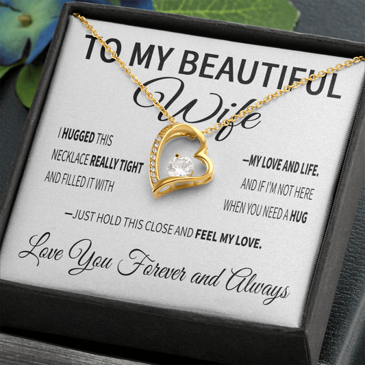 To My Wife - My Love and Life | 14k White Gold Forever Love Heart Necklace