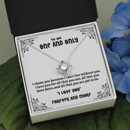 To My One and Only - I Love You Every Day | Forever Love Knot Necklace 14k White Gold and Stainless Steel
