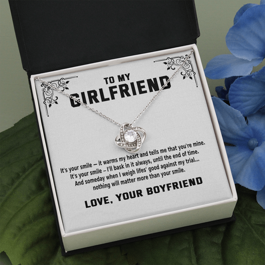 To My Girlfriend - It's Your Smile (Love, Your Boyfriend) | 14k White Gold Stainless Steel Necklace | Unique Handmade Gold Necklace for Girlfriend