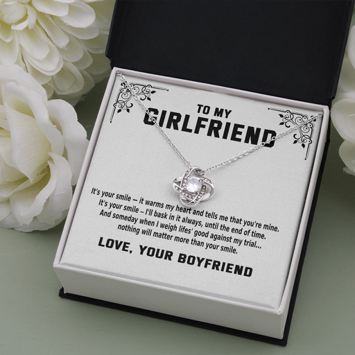 To My Girlfriend - It's Your Smile (Love, Your Boyfriend) | 14k White Gold Stainless Steel Necklace | Unique Handmade Gold Necklace for Girlfriend