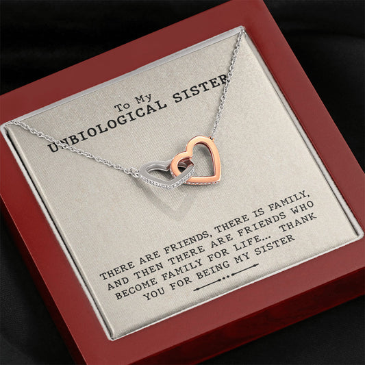 To My Unbiological Sister - Family For Life | Interlocking Unbreakable Hearts Steel Necklace