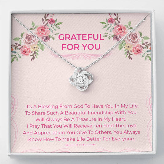 Grateful For You | Blessing From God to Have You | 14K White Gold Love Knot Necklace Jewelry ShineOn Fulfillment 14K White Gold 