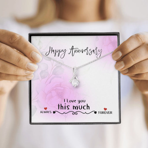 Happy Anniversary | I Love You This Much | 14K White Gold Ribbon Pendant Necklace