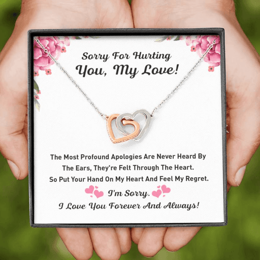 Sorry For Hurting You | Apology Message Card | Interlocking Hearts Necklace Interlocking Heart Necklace