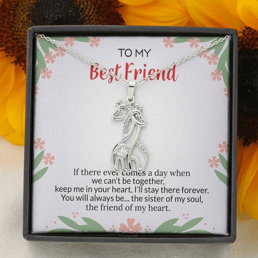 To My Best Friend - Keep Me in Your Heart | 14k Gold Graceful Giraffes Friendship Necklace 14K White Gold Finish