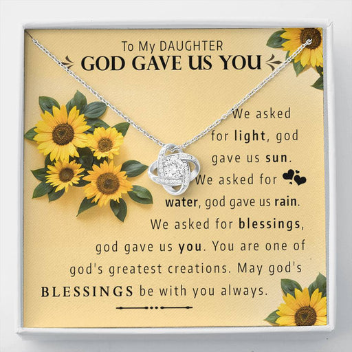 To My Daughter | God Gave Us You | 14K White Gold Love Knot Necklace 14K White Gold