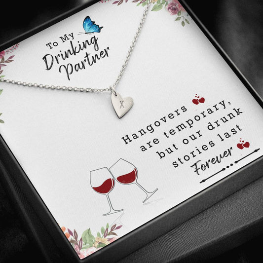 To My Drinking Partner | Artisan Crafted 18k Gold or Silver Personalized Hearts Necklace Jewelry ShineOn Fulfillment Silver - 1 Heart 