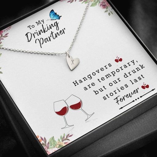 To My Drinking Partner - Artisan Crafted 18k Gold or Silver Personalized Hearts Necklace Silver - 1 Heart