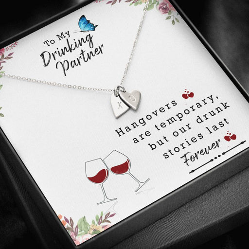 To My Drinking Partner - Artisan Crafted 18k Gold or Silver Personalized Hearts Necklace Silver - 2 Hearts