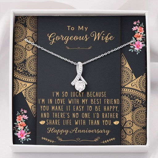 To My Gorgeous Wife | Happy Anniversary | 14K White Gold Ribbon Pendant Necklace Default Title