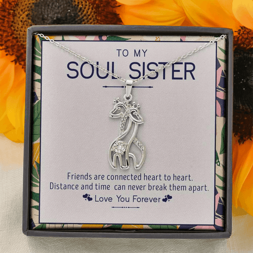 To My Soul Sister - Connected at Heart | 18k Gold Graceful Giraffe Friendship Necklace 14K White Gold Finish