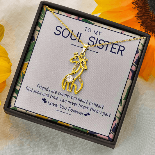 To My Soul Sister - Connected at Heart | 18k Gold Graceful Giraffe Friendship Necklace Jewelry ShineOn Fulfillment 